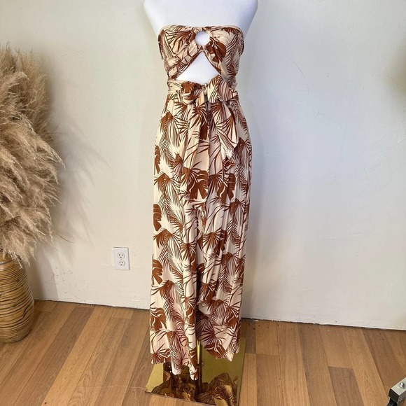 Aakaa Tropical Wide Leg Set Beige Size Small - Picture 10 of 16